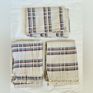 3 x 100% Wool Plaid Scarf, Length 68”